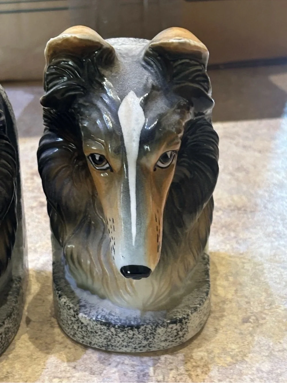 Vintage Collie Dog Head Bookends - Pair in Brown and Cream-no chips cracks EUC - Picture 12 of 13